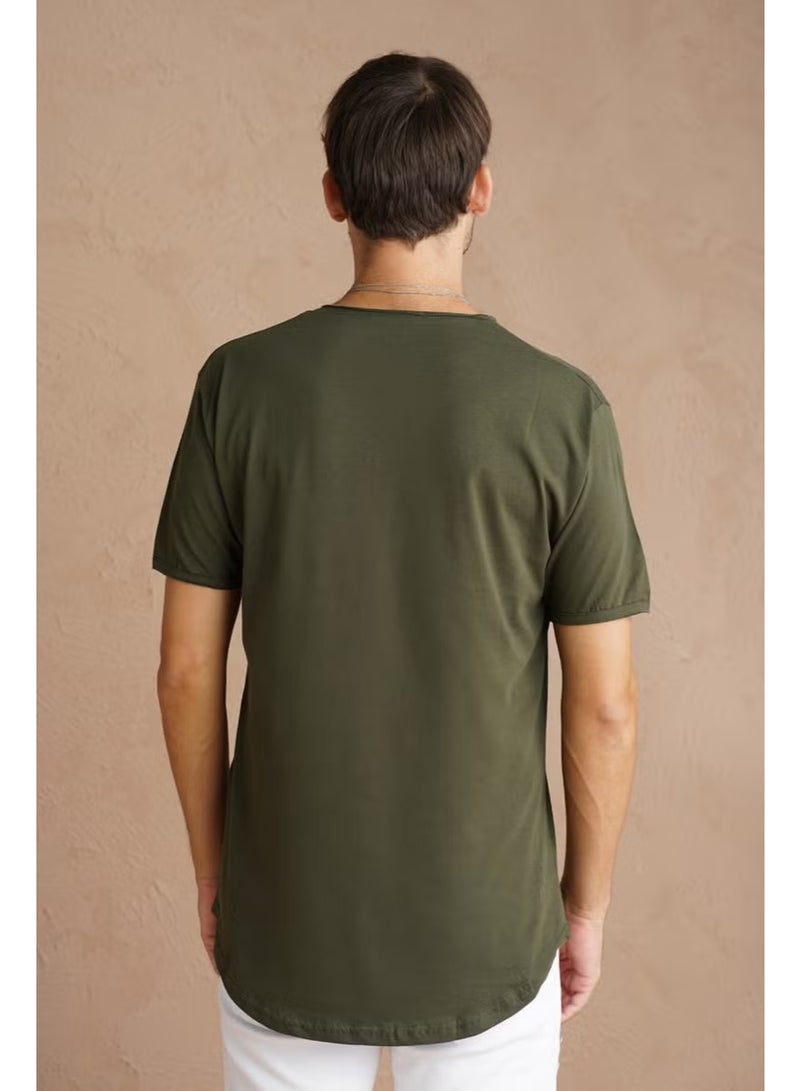 Cool Tarz Cool Style Men's Dark Khaki Sloppy Collar Loose T-SHIRT-TCPS001R67S - Image 3